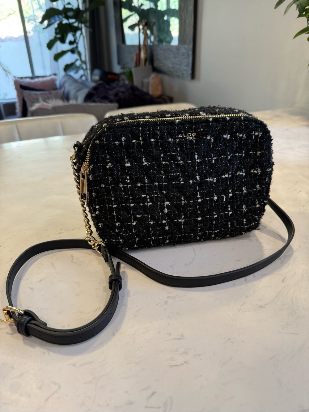 ALDO Black Tweed Crossbody with Gold Hardware